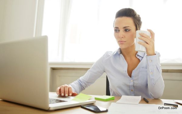 Beautiful young woman working in home office