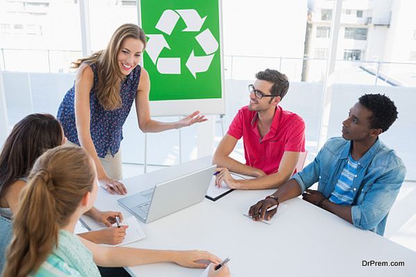 Casual team having meeting about eco policy