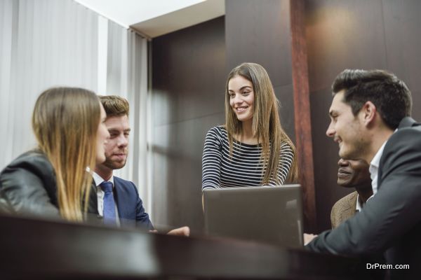 Group of multiethnic busy people working in an office