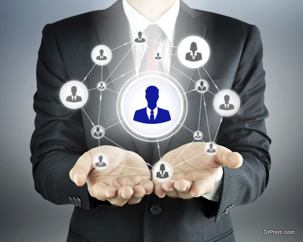 Hands carrying businessman icon network - HR,HRM,MLM, teamwork &