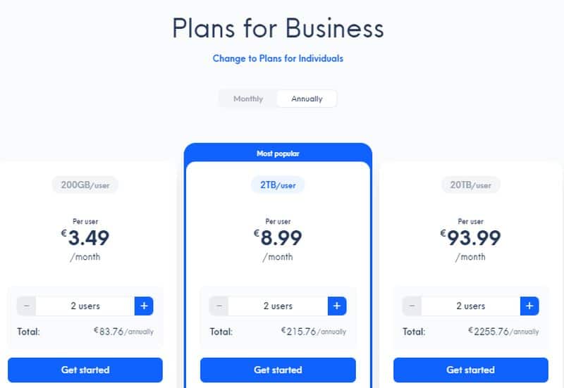 Pricing plans for Business