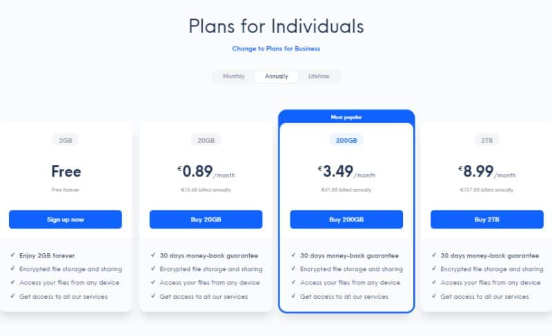 Pricing plans for individuals