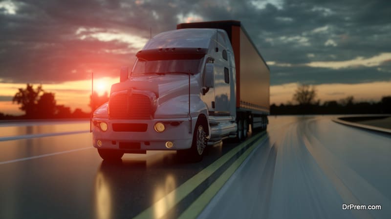 Truck on the road, highway. Transports, logistics concept.
