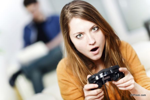 lady playing video game