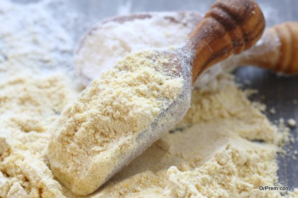 gluten free chickpeas flour in wooden scoop