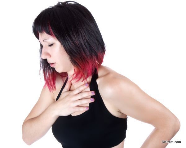 expressive portrait of woman who has chest pain