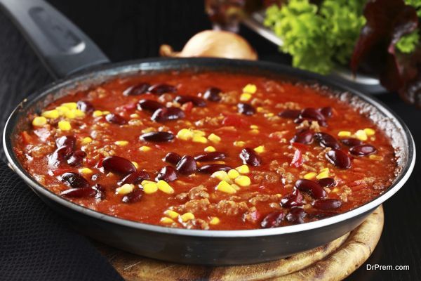 Chilli con carne cooked in the pan