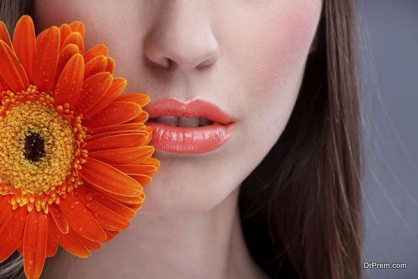 Close up of beautiful make-up woman’s mouth