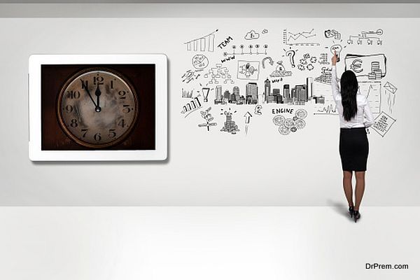 clock and business strategy on a wall