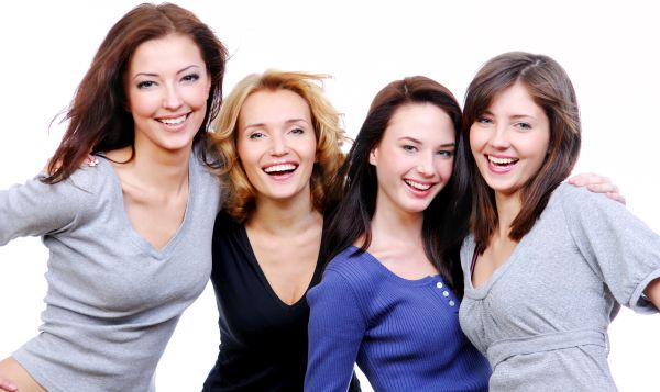 four sexy, beautiful young happy women
