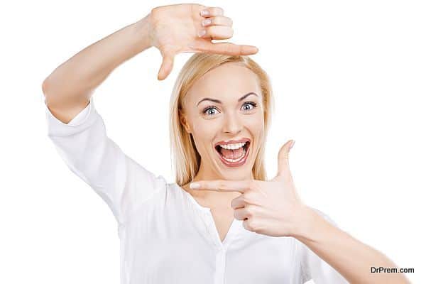 Portrait of happiness. Happy young blond hair woman looking at c