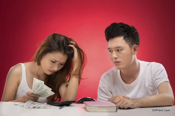Image of an upset couple having money problems in the relations