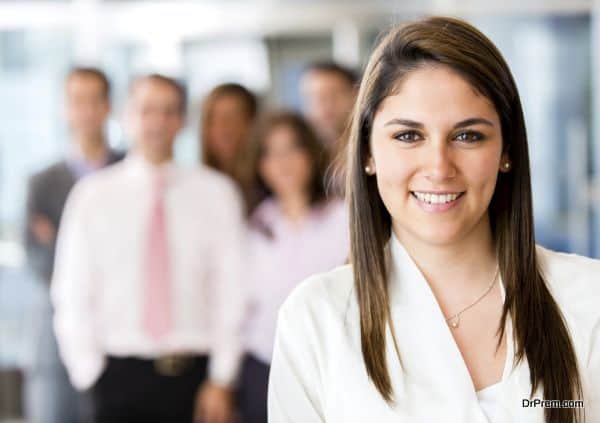 Woman leading business team