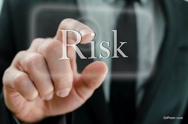 Male hand  pressing Risk  icon on a virtual screen