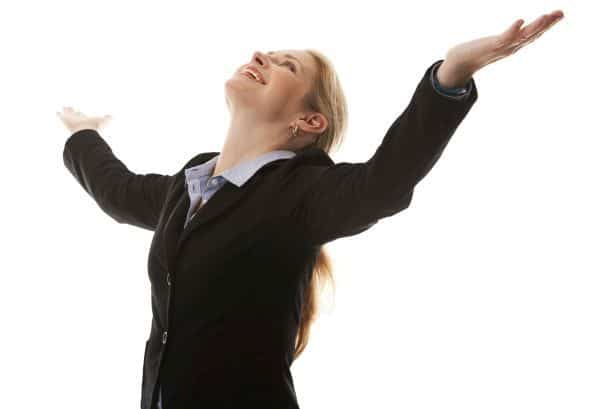 business woman in her 40s on white isolated background