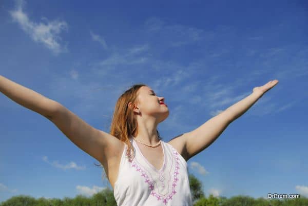 girl over blue sky