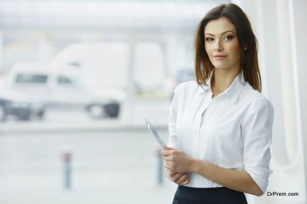 Business Woman Holding a Tablet Computer.