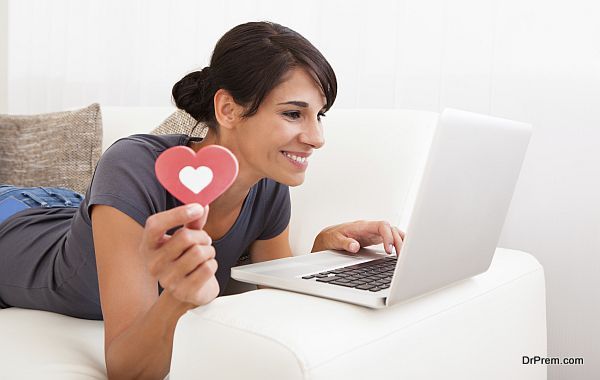 Woman With Heart Shape And Laptop