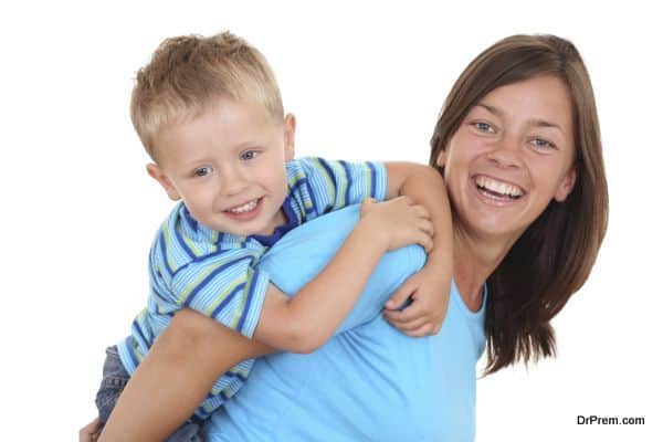 mother and son - happy together - isolated on white