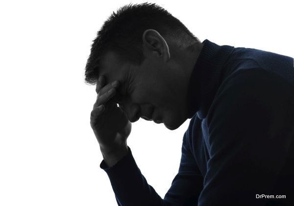 man headache pain silhouette portrait