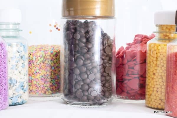 Multi-colored sweets in jars