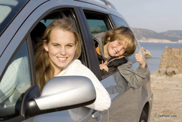 mother and son in car