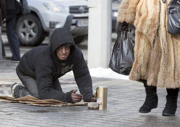 Homeless begger begging