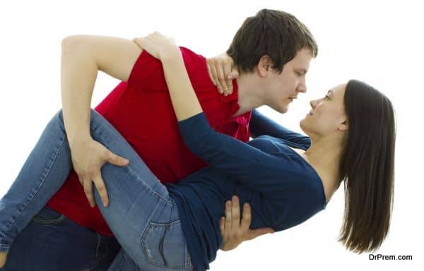 Happy couple on a white background