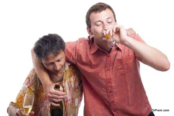 Drunken men drinking alcohol