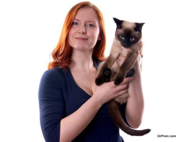 young woman with cat