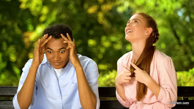 Mixed-race guy shocked by too talkative and annoying girl 