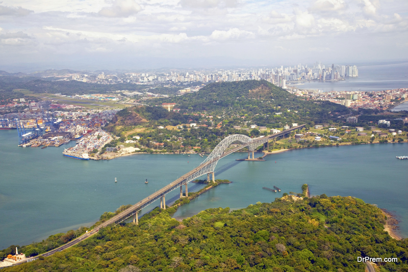 Aerial view; Bridge of the Americas, Panama