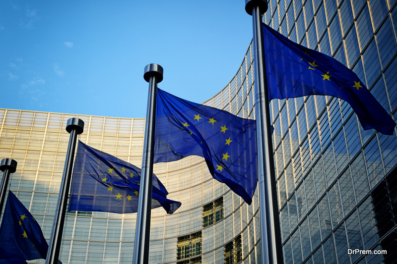 EU flags in front of European Commission