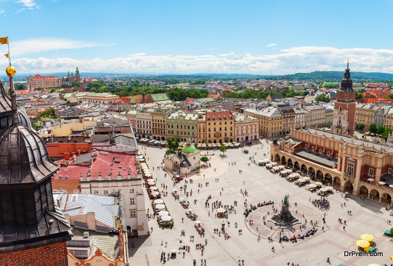 Market Square from the tower of the church of St. Mary. Poland. Cloth Hall