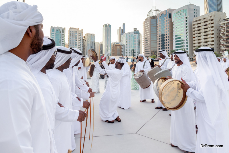 Traditional Emirati male Al Ayalah dance at Al Hosn Festival