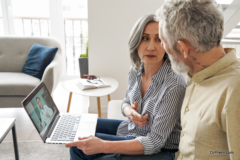 couple patients having video chat with virtual doctor 