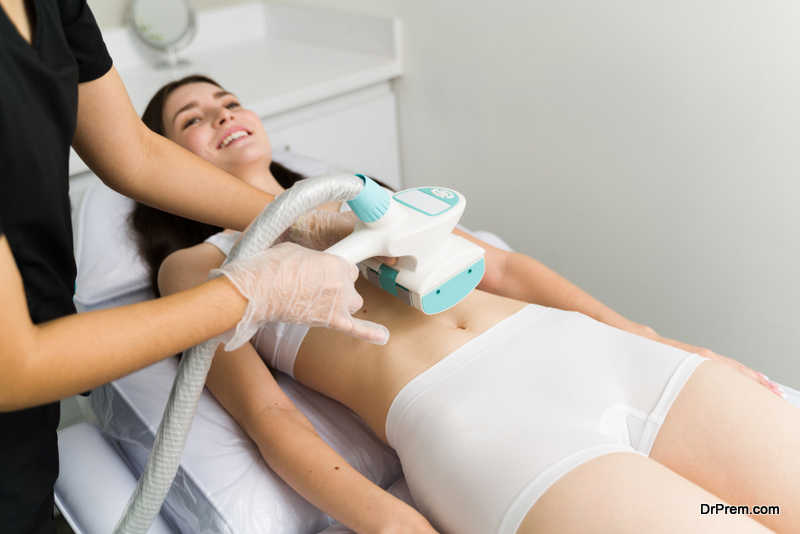 excited woman doing a tightening procedure