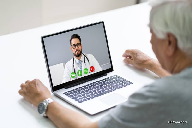 Senior Man In Videochat Or Videoconference With Doctor On Laptop