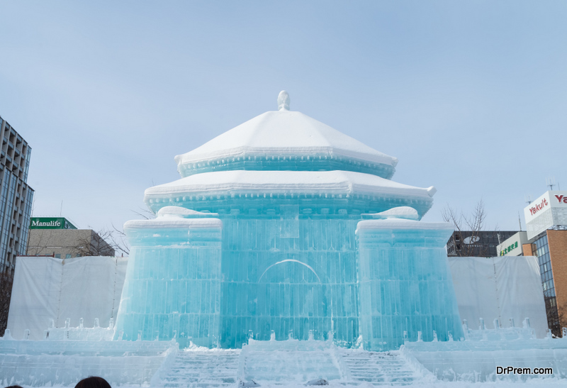 Ice sculpture of Chiang Kai-shek Memorial Hall at Sapporo Snow Festival site Hokkaido, japan