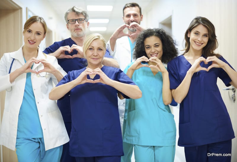 Group of doctors with heart symbol
