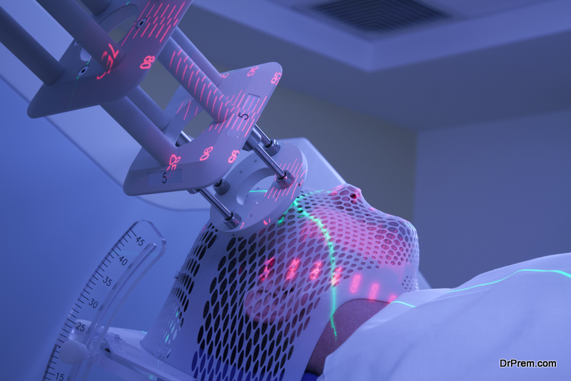 Man Receiving Electron Radiation (Radiotherapy) for Cancer Treatment