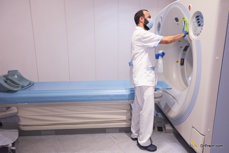 hospital worker cleaning the ward