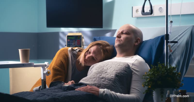 cancer patient lying on hospital bed