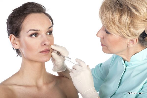 Cosmetic botox injection in the female face