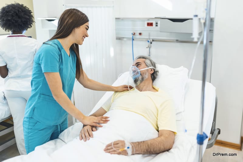 Woman doctor service help support discussing and consulting talk to senior patient and holding hands