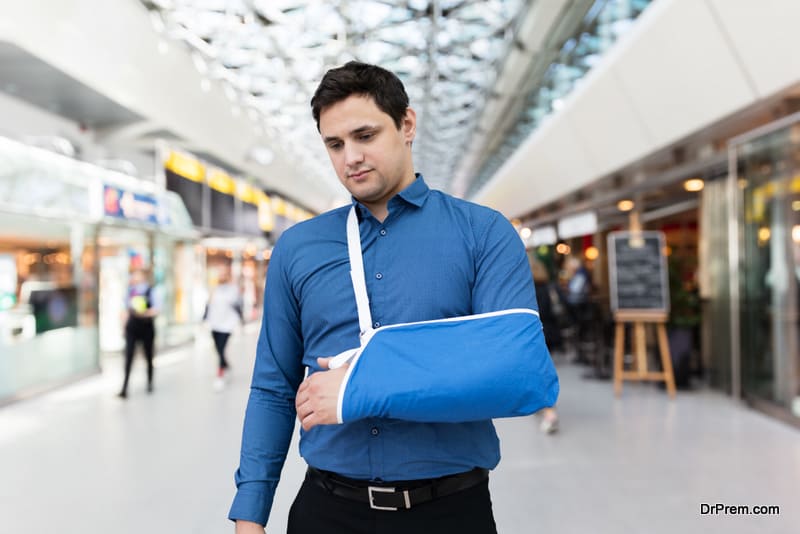 Man With Broken Arm In Airport 