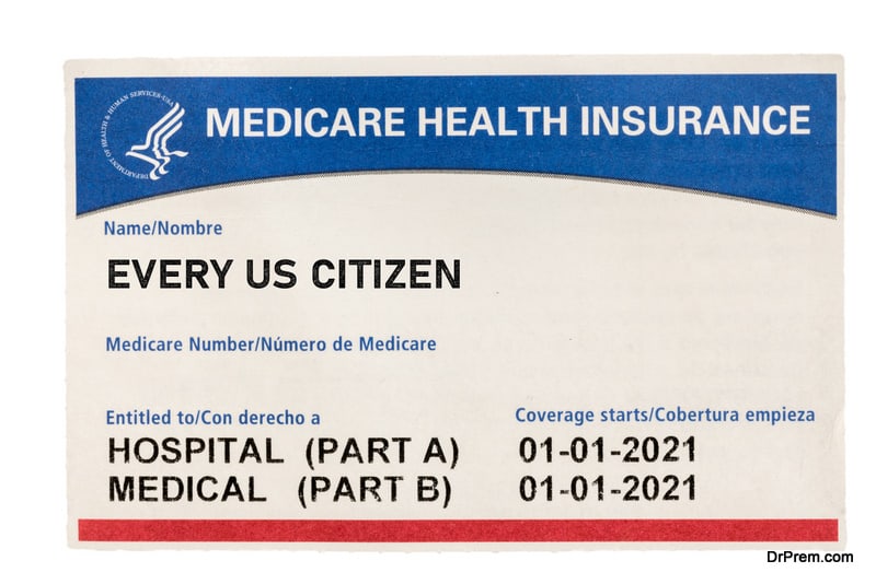 USA medicare health insurance card for US Citizens isolated against white background