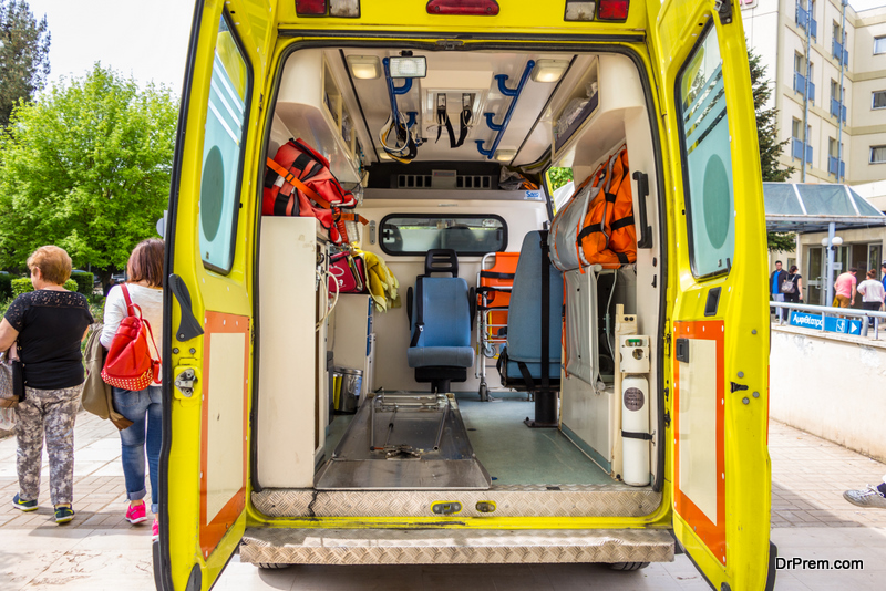 Greek ambulance of the National Emergency Center (EKAB) parked at the University Hospital of Ioannina, Greece