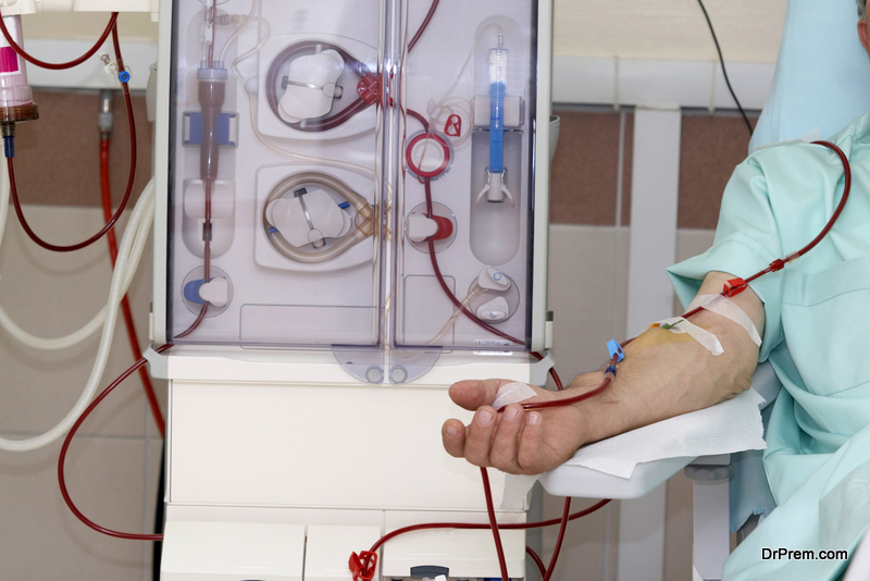 Hemodialysis machine with a patient 