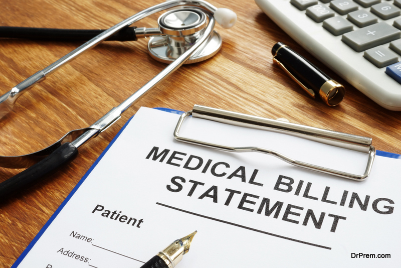 Medical billing statement, pen and stethoscope. Affordable health care